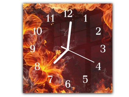 Nástěnné hodiny 30x30cm abstraktní hořící květy amarylisu (Materiál kalené sklo)