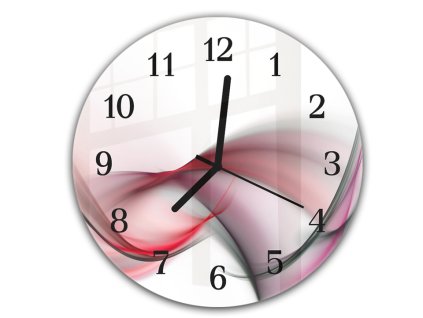 Nástěnné hodiny kulaté pr.30cm abstraktní fialovo růžová vlna (Materiál kalené sklo)
