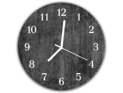 Nástěnné hodiny kulaté pr.30cm textura černého dřeva (Materiál kalené sklo)