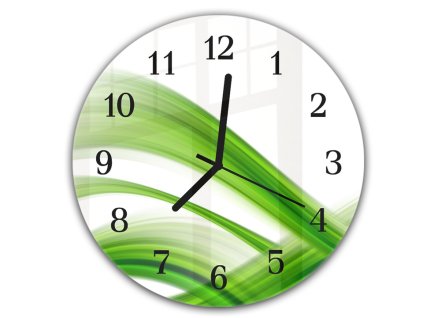 Nástěnné hodiny kulaté pr.30cm jasně zelená abstraktní vlna (Materiál kalené sklo)