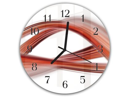 Nástěnné hodiny kulaté pr.30cm oranžovo červená vlna (Materiál kalené sklo)