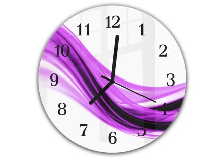 Nástěnné hodiny kulaté pr.30cm abstraktní temně fialová vlna (Materiál kalené sklo)
