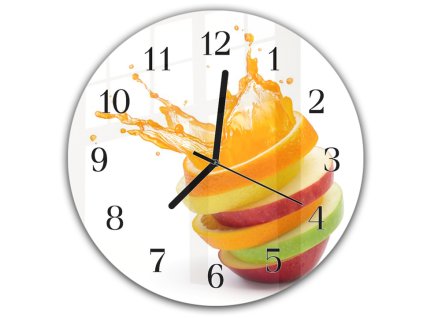 Nástěnné hodiny kulaté pr.30cm mix různého ovoce (Materiál kalené sklo)