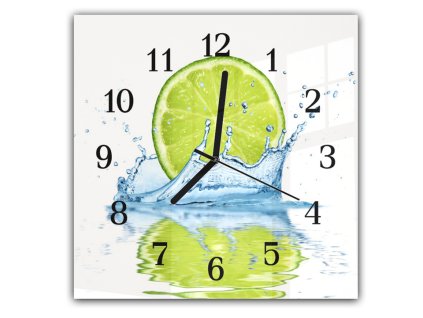 Nástěnné hodiny 30x30cm odraz poloviny limetky v hladině (Materiál kalené sklo)