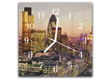 Nástěnné hodiny 30x30cm Londýn město v západu slunce (Materiál kalené sklo)