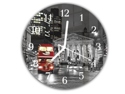 Nástěnné hodiny kulaté pr.30cm město Londýn a Royal Exchange (Materiál kalené sklo)