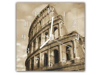Nástěnné hodiny 30x30cm koloseum v Itálii (Materiál kalené sklo)