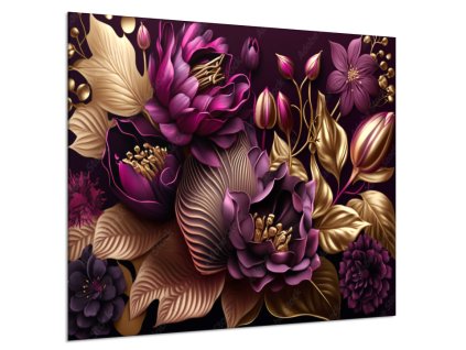 Obraz skleněný design květin a listů ve švestce (Rozměry-čtverec 90 x 90 cm)
