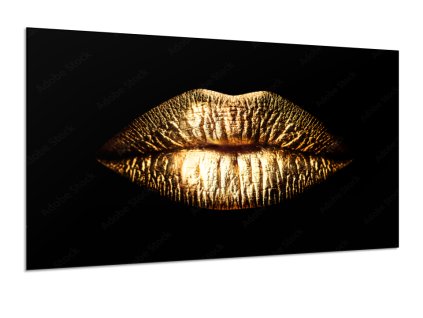 Obraz skleněný zlaté rty na černém pozadí (Rozměry-obdélník 90 x 120 cm)