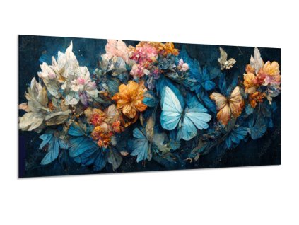 Obraz skleněný flora kombinace s motýlími květy (Rozměry-obdélník 90 x 120 cm)