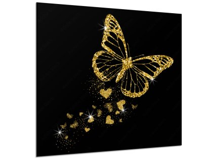 Obraz skleněný luxusní zlatý motýl a záře srdíček (Rozměry-čtverec 90 x 90 cm)