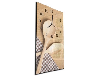 Nástěnné hodiny 30x60cm vařečky na dřevě (Materiál kalené sklo)