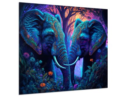 Obraz skleněný umělá inteligence psychedelických slonů (Rozměry-čtverec 90 x 90 cm)