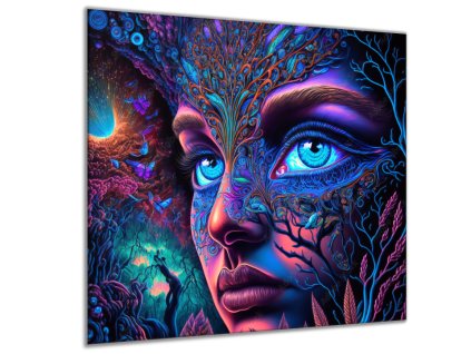Obraz skleněný umělá inteligence psychedelické tváře (Rozměry-čtverec 90 x 90 cm)