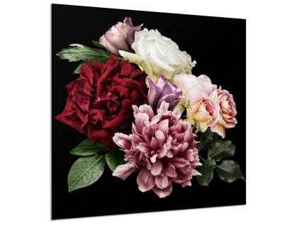 Obraz skleněný květinové aranžmá zahradních květin (Rozměry-čtverec 90 x 90 cm)