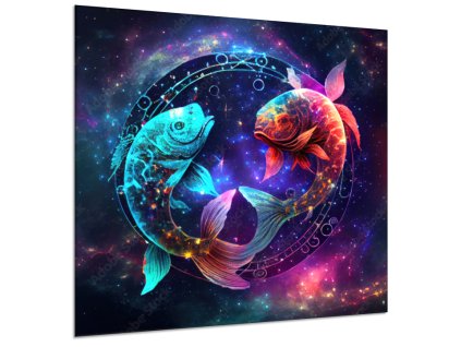 Obraz skleněný znamení zvěrokruhu Ryby (Rozměry-čtverec 90 x 90 cm)