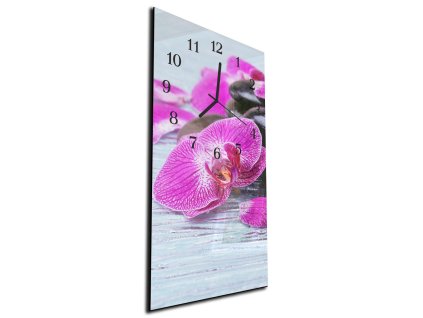 Nástěnné hodiny fialová orchidej, zen kámen 30x60cm (Materiál kalené sklo)