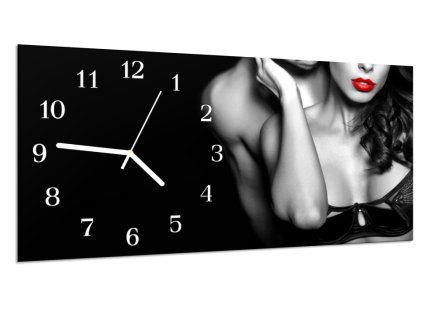 Nástěnné hodiny smyslná žena a mladý milenec (Materiál kalené sklo)