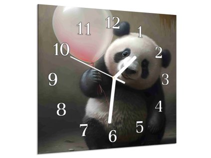 Nástěnné hodiny 30x30cm medvídek panda (Materiál kalené sklo)