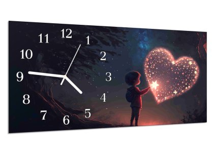 Nástěnné hodiny 30x60cm třpytivé srdce z hvězd (Materiál kalené sklo)