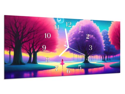 Nástěnné hodiny 30x60cm krajina pohádkové země (Materiál kalené sklo)