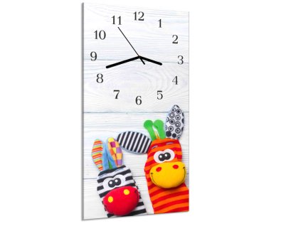 Nástěnné hodiny 30x60cm veselé šité hračky (Materiál kalené sklo)