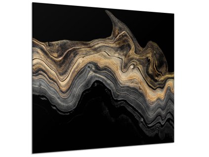 Design sklo abstraktní zlatý mramor, černé pozadí (Rozměr 60 x 150 cm)