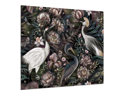 Sklo do kuchyně nástěnná malba královští ptáci (Rozměr 60 x 150 cm)