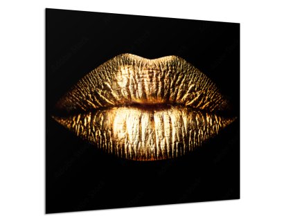 Sklo do kuchyně zlaté rty na černém pozadí (Rozměr 60 x 150 cm)