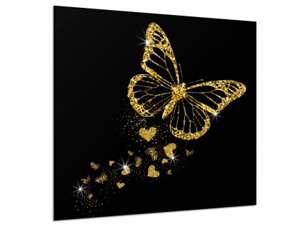 Sklo do kuchyně luxusní zlatý motýl a záře srdíček (Rozměr 60 x 150 cm)