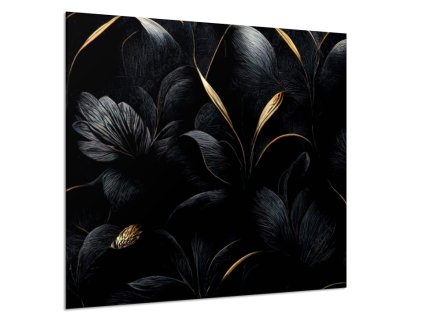 Sklo do kuchyně luxusní černé květy, zlaté detaily (Rozměr 60 x 150 cm)