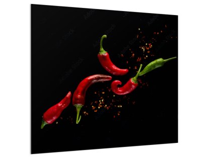 Ochranný skleněný panel papričky chilli černý podklad (Rozměr 60 x 150 cm)