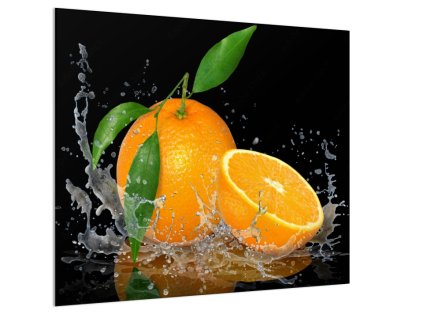 Sklo do kuchyně pomeranč ve vodě na černém (Rozměr 60 x 150 cm)
