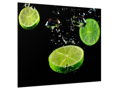 Sklo do kuchyně zelené limety na černém podkladu (Rozměr 60 x 150 cm)