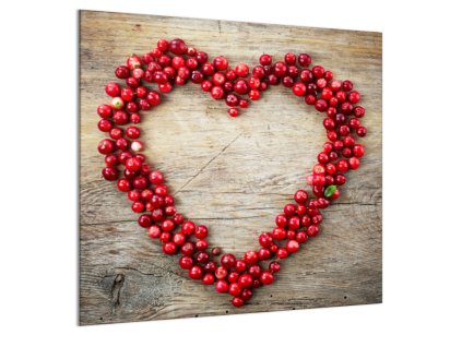 Sklo do kuchyně brusinky srdce na dřevě (Rozměr 60 x 150 cm)