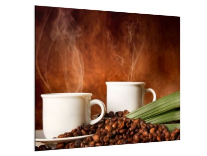 Sklo za kuchyň bílé hrníčky a káva (Rozměr 60 x 150 cm)