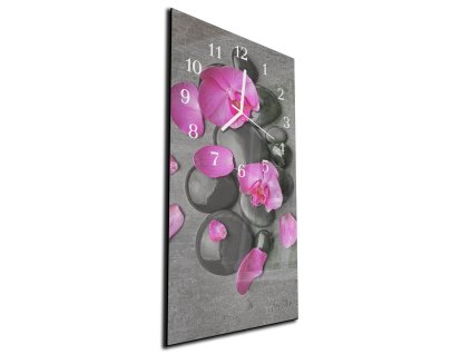 Nástěnné hodiny květy orchidej, zen kameny 30x60cm (Materiál kalené sklo)