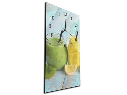 Nástěnné hodiny ovocný koktejl kiwi, citrón 30x60cm (Materiál kalené sklo)