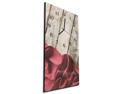 Nástěnné hodiny 30x60cm červená utěrka na dřevě (Materiál kalené sklo)