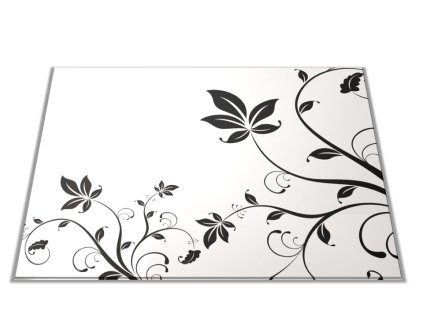 Skleněné prkénko vektor černo bílé listí (Prkénko 40x30cm)