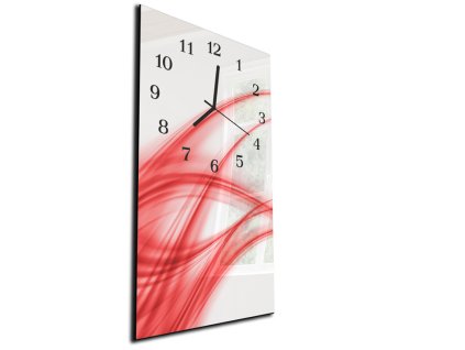 Nástěnné hodiny 30x60cm jemně červená vlna (Materiál kalené sklo)