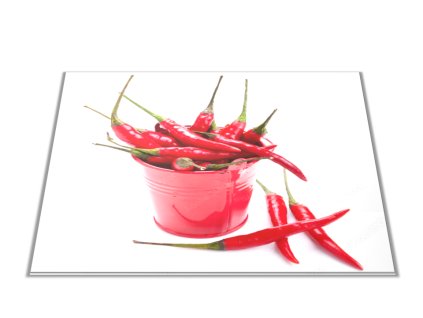 Skleněné prkénko chilli v červeném kyblíku (Prkénko 40x30cm)