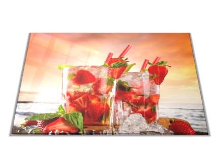 Skleněné prkénko drink s jahodami (Prkénko 40x30cm)