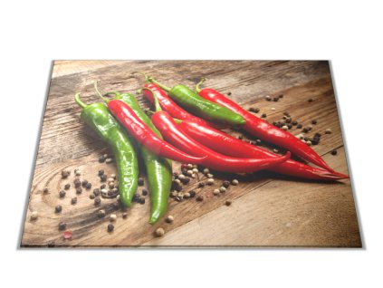 Skleněné prkénko chilli a pepř na dřevě (Prkénko 40x30cm)