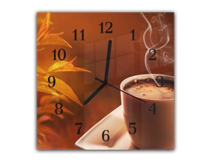 Nástěnné hodiny 30x30cm do kuchyně podzimní káva (Materiál kalené sklo)