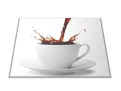 Skleněné prkénko šplouchnutí kávy v bílý šálek (Prkénko 40x30cm)