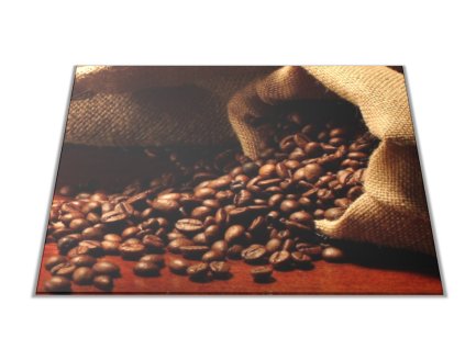 Skleněné prkénko rozsypaná káva z pytle (Prkénko 40x30cm)