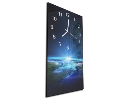 Nástěnné hodiny 30x60cm noční pohled na zemi (Materiál kalené sklo)