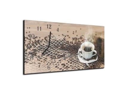 Nástěnné hodiny 30x60cm bílý šálek s kávou (Materiál kalené sklo)
