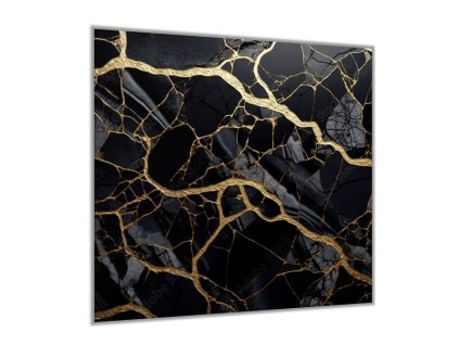 Sklo do kuchyně luxusní černo zlatý mramor (Rozměry skla do kuchyně 60 x 150 cm)